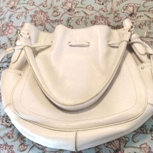 Cole Haan Leather Ivory White Drawstring Hobo Bag